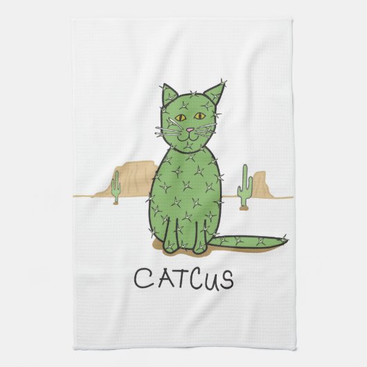 Funny "Catcus" Cactus Drawing Theedoek (Verticaal)