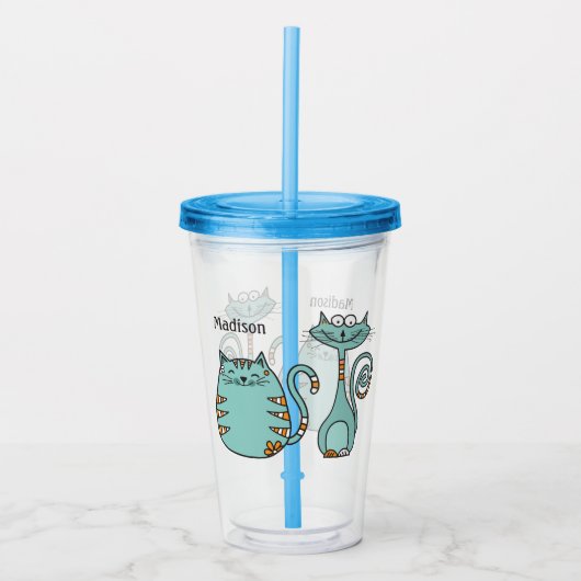 Funny Cats aangepaste naam tumblers Acryl Drinkbeker (Voorkant)