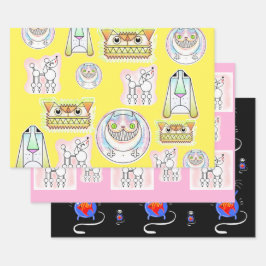 Funny Cats and Dogs Gift Wrap Paper Sheet Set