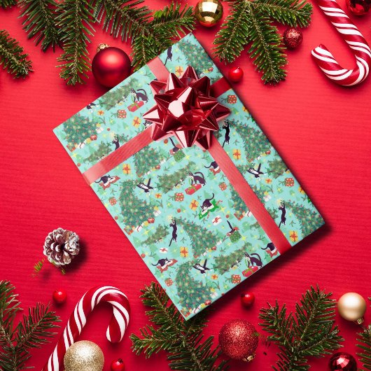 Funny Cats and Kersttree Wrapping Paper Cadeaupapier