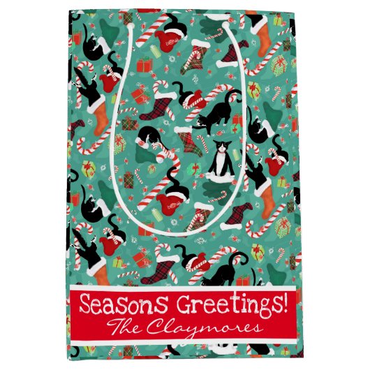 Funny Cats and Stockings Custom Medium Gift Bag Medium Cadeauzakje (Voorkant)