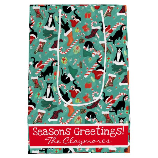 Funny Cats and Stockings Custom Medium Gift Bag Medium Cadeauzakje (Achterkant)