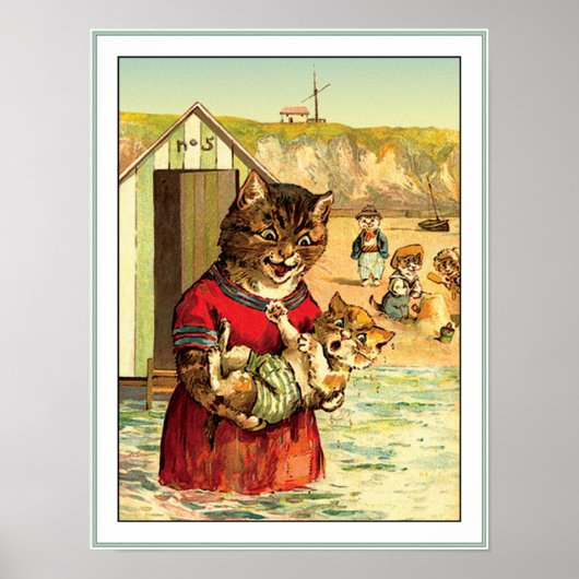 Funny Cats at the Beach - Louis Wain Poster (Voorkant)