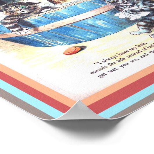 Funny Cats Bath van Louis Wain Art copy Poster (Hoek)