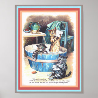 Funny Cats Bath van Louis Wain Art copy Poster