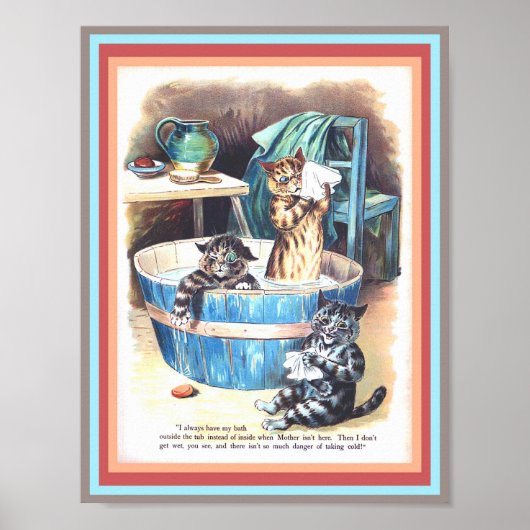 Funny Cats Bath van Louis Wain Art copy Poster (Voorkant)