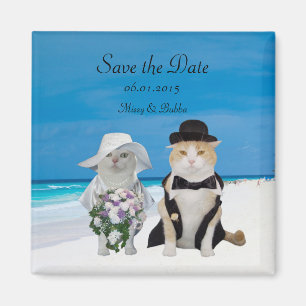 Funny Cats Beach Wedding Save the Date Magneet