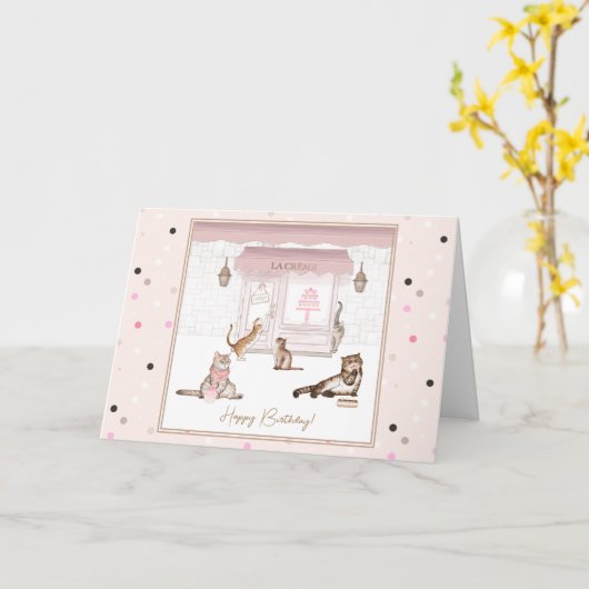 Funny Cats bij een bakkerij-verjaardagskaart Kaart (Gele Bloem)