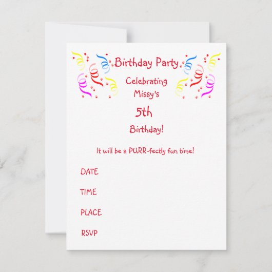 Funny Cats Birthday Party Invitation Kaart (Achterkant)