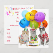  Funny Cats Birthday Party Invitation Kaart (Voorkant / Achterkant)