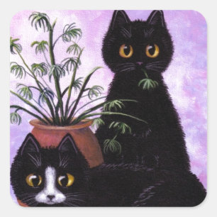 Funny Cats Black Tuxedo Creationarts Vierkante Sticker