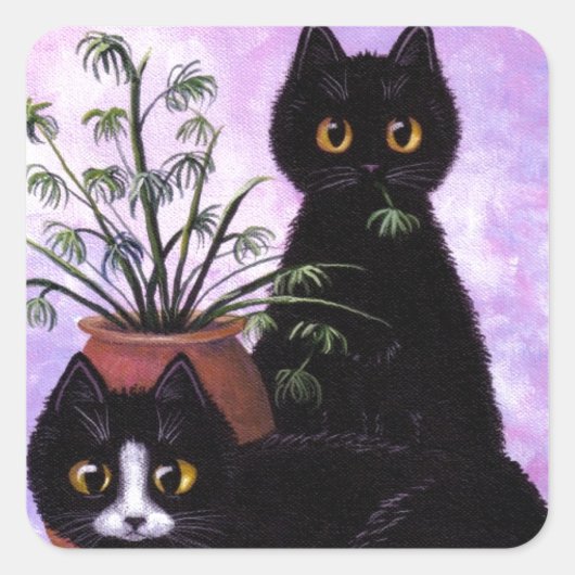 Funny Cats Black Tuxedo Creationarts Vierkante Sticker (Voorkant)