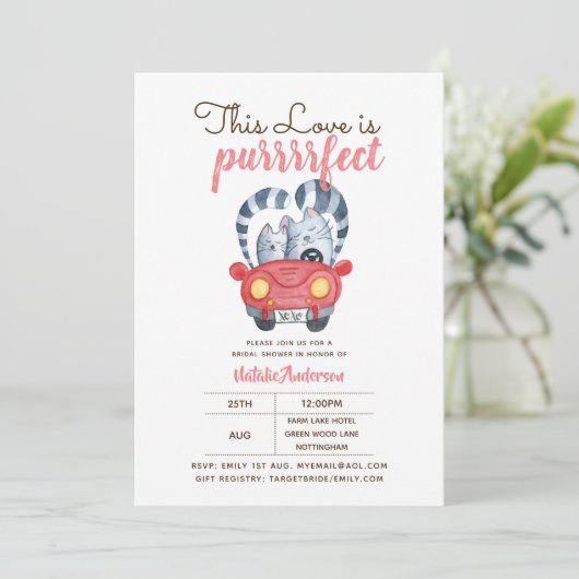 Funny Cats Bridal Shower Invitation Purrfeces Love Kaart (Staand voorkant)