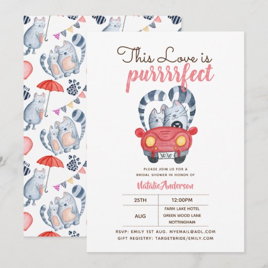 Funny Cats Bridal Shower Invitation Purrfeces Love Kaart (Voorkant / Achterkant)