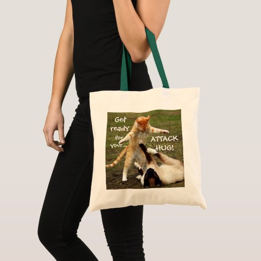 Funny Cats Caption Attack Hug Tote Bag (Voorkant (product))