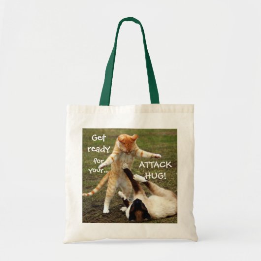 Funny Cats Caption Attack Hug Tote Bag (Voorkant)