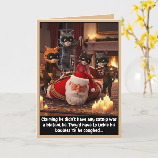 Funny cats Christmas card Kaart (Gele Bloem)