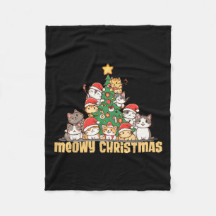 Funny Cats Christmas Tree T-shirt Meowy Xmas Kinde Fleece Deken