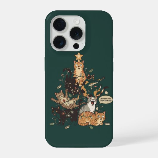 Funny Cats Christmas Tree Tangled Lights Holiday iPhone Hoesje (Achterkant)