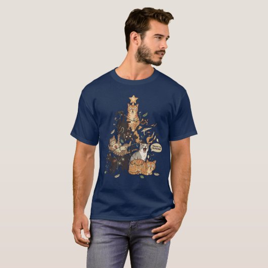 Funny Cats Christmas Tree Tangled Lights Holiday T-shirt (Voorkant volledig)
