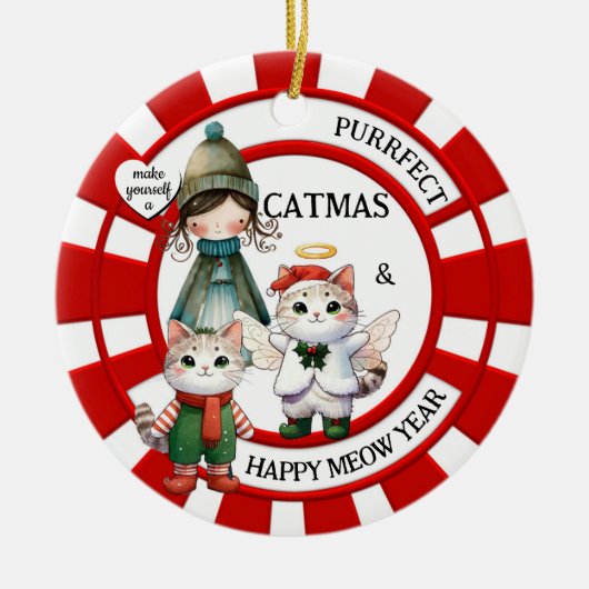Funny Cats Crazy Cat Lady Schattige Kerst Keramisch Ornament (Voorkant)