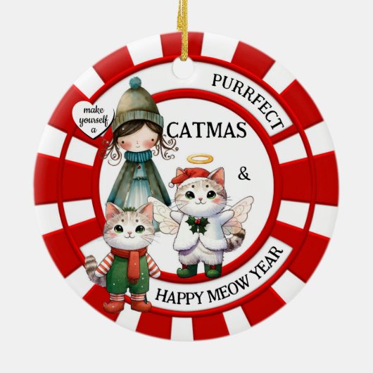 Funny Cats Crazy Cat Lady Schattige Kerst Keramisch Ornament (Achterkant)