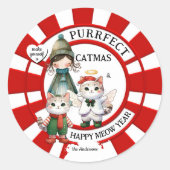 Funny Cats Crazy Cat Lady Schattige Kerst Ronde Sticker (Voorkant)