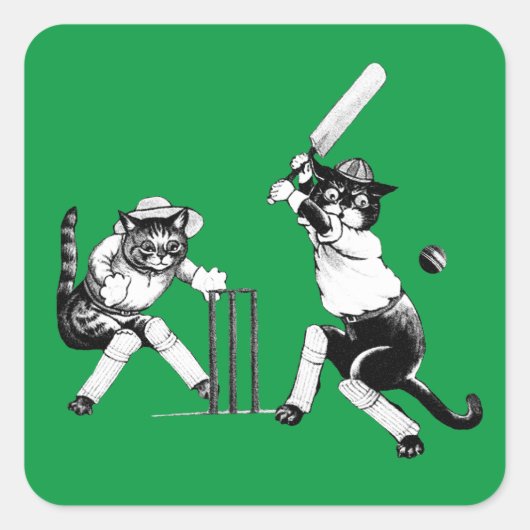 Funny Cats die cricket spelen Vierkante Sticker (Voorkant)