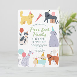 Funny Cats Dogs Spint-effect Birthday Pawty Kaart