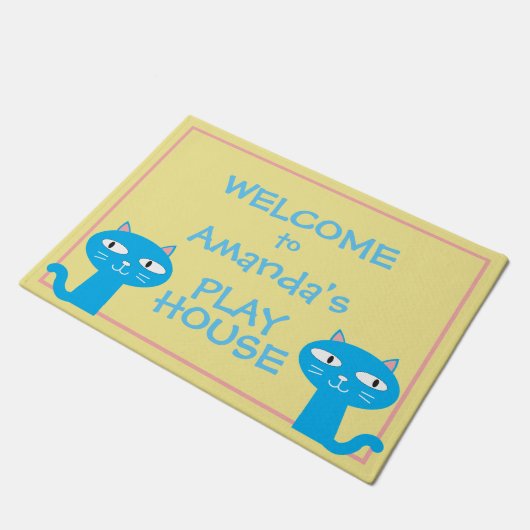 Funny Cats Girls Playhouse Welkom Deurmat (Schuin)
