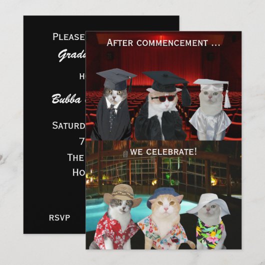 Funny Cats  Graduation Party nodigt uit Kaart (Voorkant / Achterkant)