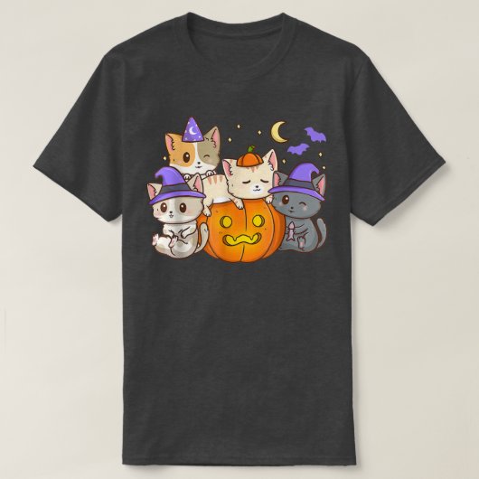 Funny Cats Halloween Anime Cat Kawaii Neko Pumpkin T-shirt (Design voorkant)