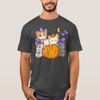 Funny Cats Halloween Anime Cat Kawaii Neko Pumpkin T-shirt