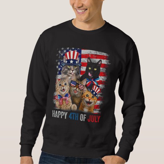 Funny Cats Happy 4th Of July American US Flag 4th Trui (Voorkant)