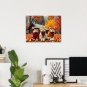 Funny Cats in Preppy Fall Attire and Hats   Poster (Thuiskantoor)