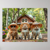 Funny Cats in Preppy Summer Attire and Hats Poster (Voorkant)