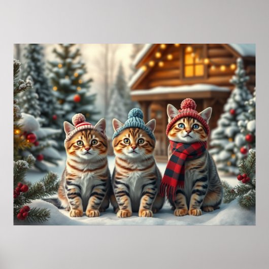 Funny Cats in Preppy Winter Attire and Hats   Poster (Voorkant)