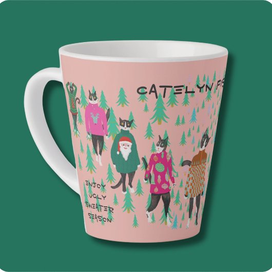 Funny Cats in Ugly KerstSweaters green Latte Mok