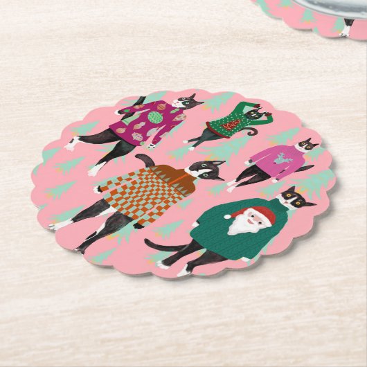 Funny Cats in Ugly KerstSweaters Kartonnen Onderzetters (Gekanteld)