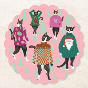 Funny Cats in Ugly KerstSweaters Kartonnen Onderzetters