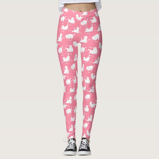 Funny Cats in Yoga Poses Positions Pattern roze Leggings (Voorkant)