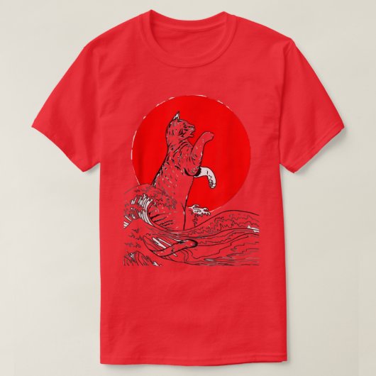 Funny Cats japan cat Samurai Cat Japans rood T-shirt (Design voorkant)