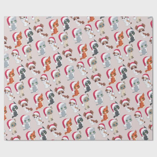 Funny Cats Merry Xmas  Kerstmis Cadeaupapier (Vlak)