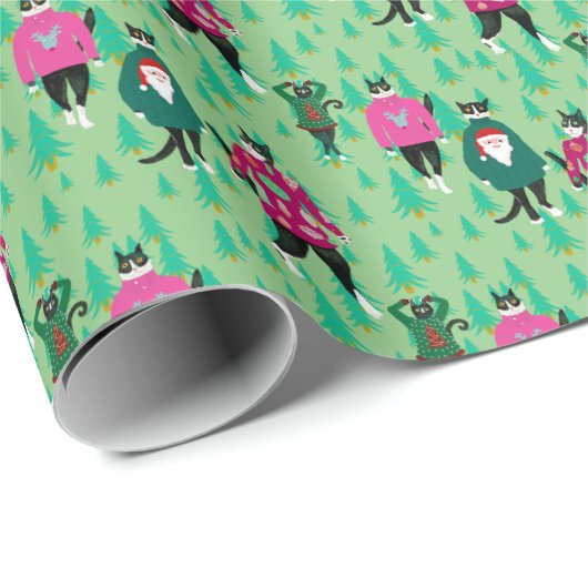 Funny Cats Model Ugly KerstSweaters Cadeaupapier (Rol Hoek)