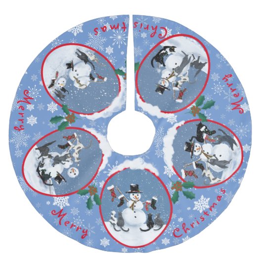 Funny Cats ontmoeten Snowman Narrative Custom Kerstboom Rok (Voorkant)