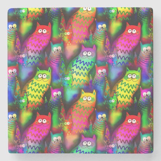 Funny Cats Pattern-54578 Stenen Onderzetter (Voorkant)