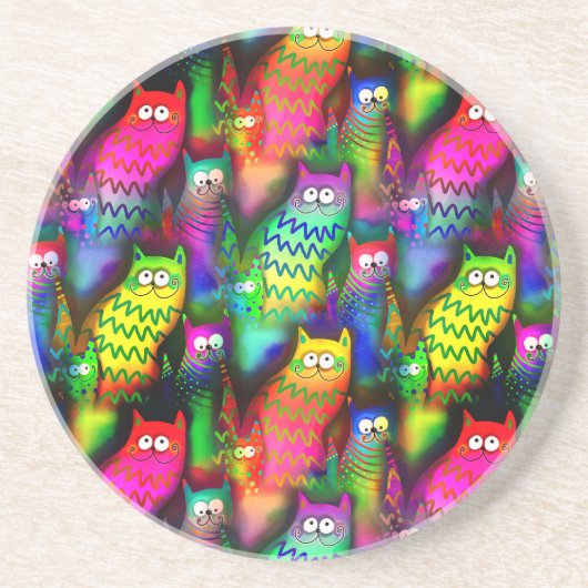 Funny Cats Pattern-54578 Zandsteen Onderzetter (Voorkant)