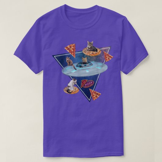 Funny Cats Pizza in Space T-Shirt (Design voorkant)