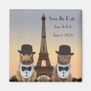 Funny Cats Save the Date Paris Wedding II Magneet
