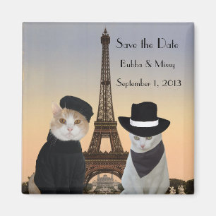 Funny Cats Save the Date Paris Wedding Magneet